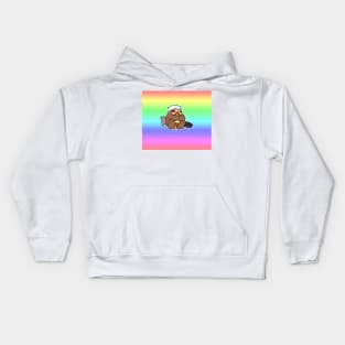 Sloth and Cats Pastel Rainbow Gradient Kids Hoodie